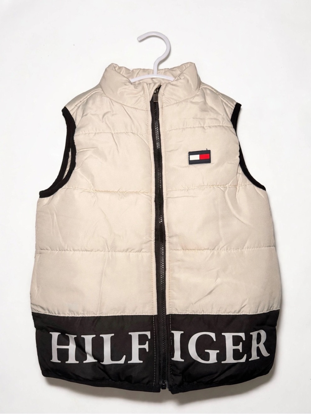 Tommy Hilfiger Cream & Black Quilted Kids Puffer Vest
